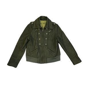 Steve Madden Wool Blend Green Jacket Coat SZ Medium Army Military Aviator